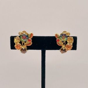 VINTAGE Crystal Floral Clip-On Earrings
